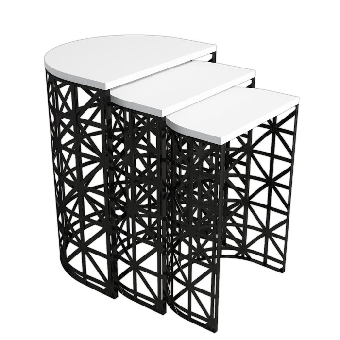 Hanah Home Juego de Mesas Nido Stil Metal Ferforje - Blanco y Negro